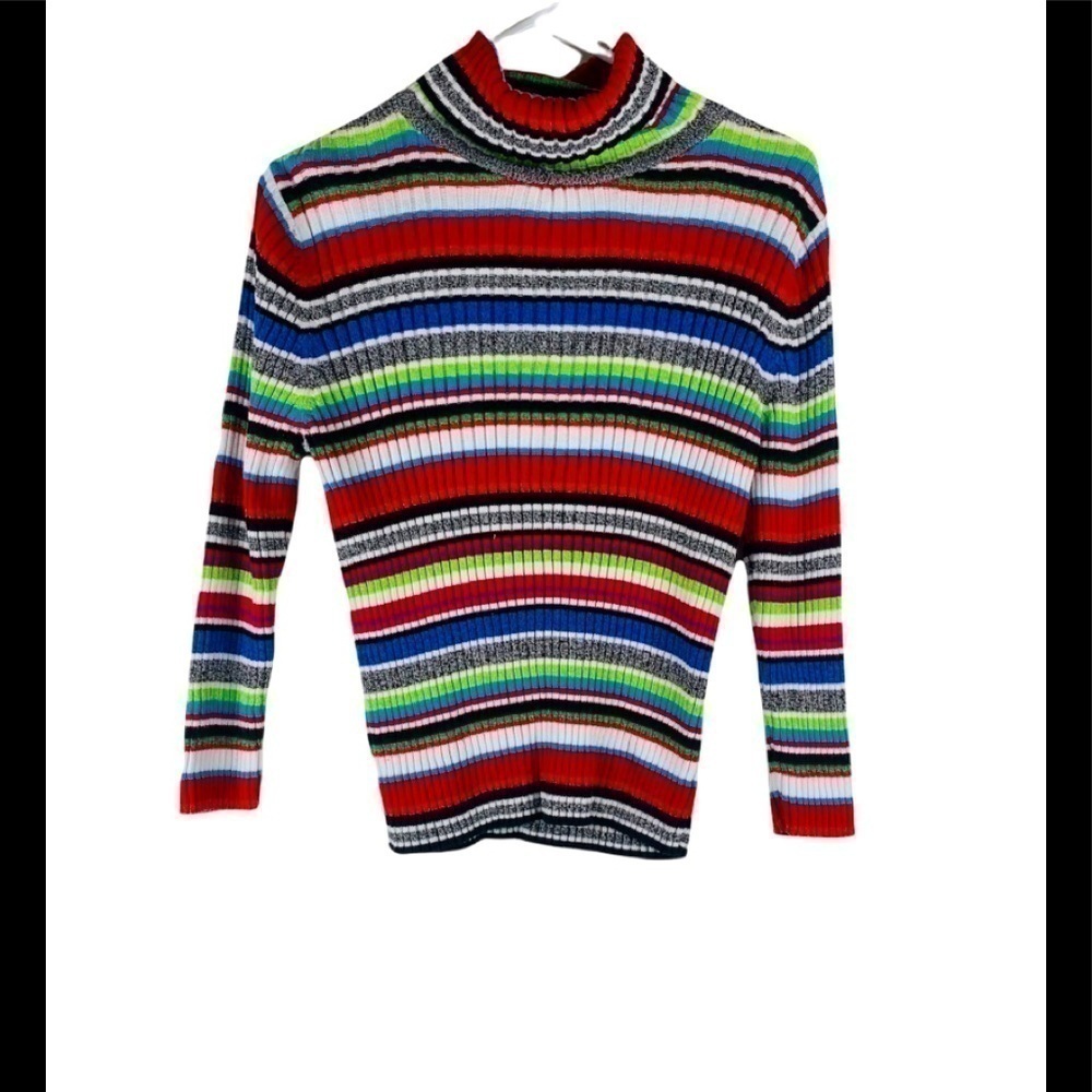 Fisher Hill Striped Multicolor Turtleneck Long Sleeve Top Size M y2k